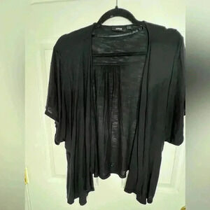🌸 Apt 9 Short Sleeve Cropped Slub Open Drape Front Cardigan, Size M, Black